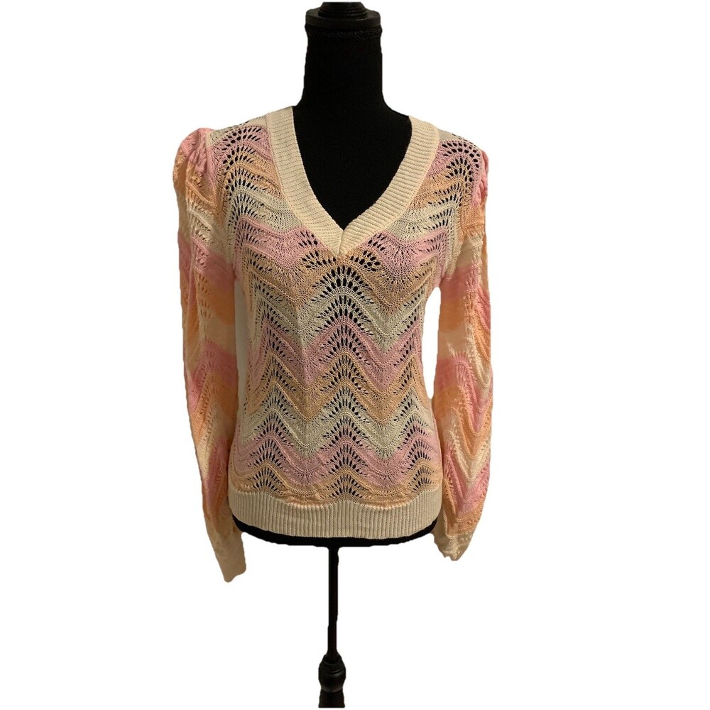 Dee Dee Womens Size Medium Crochet Sweater Pastel Retro Linen Cotton Beach